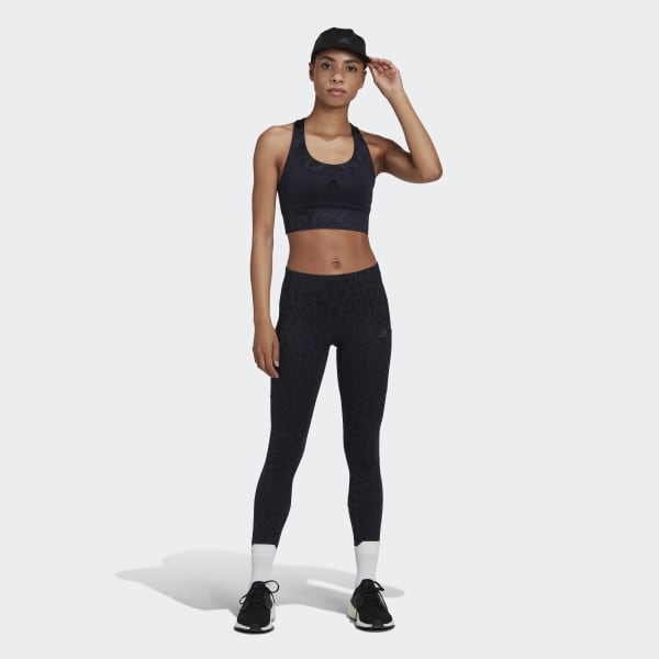 Blue adidas Running Medium Support Print Bra LBT93