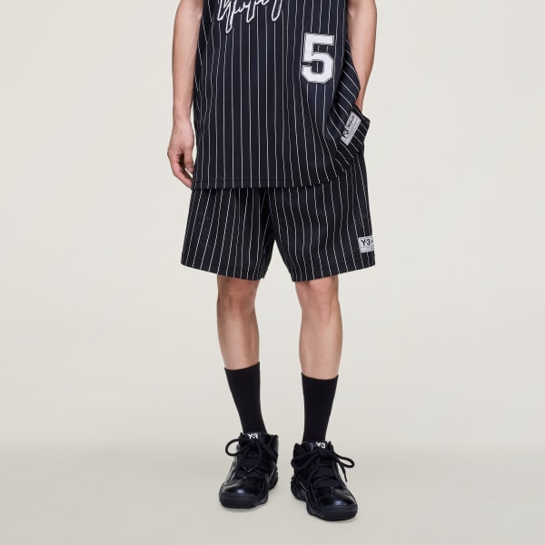 Black Y-3 MESH PINSTRIPE SHORTS