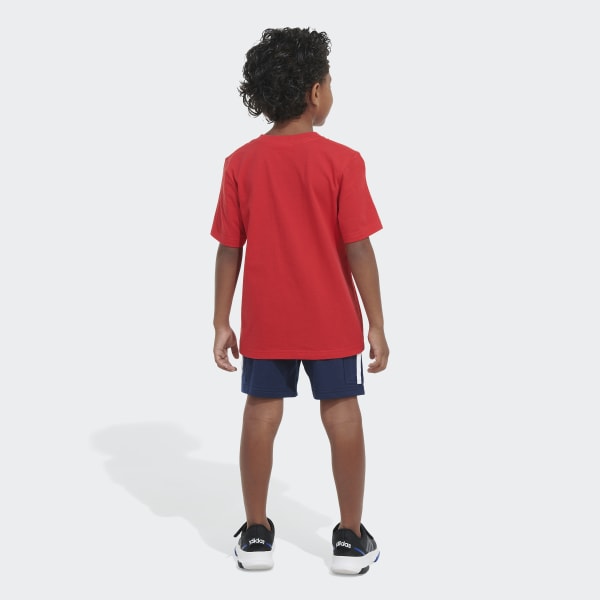 2-piece Kid Boy Colorblock Piano/Radio Print Short-sleeve Tee and Solid Color Shorts Set