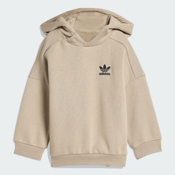 Beige OVERSIZED HOODIE OPEN HEM PANTS SET