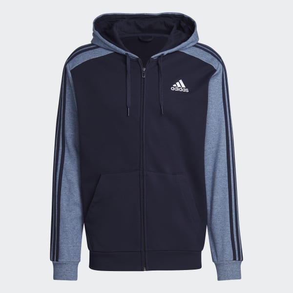 adidas Essentials Mélange French Terry Full-Zip Hoodie - Blue | Men's ...