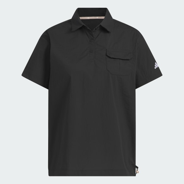 Black Woven Polo Shirt Short Sleeve