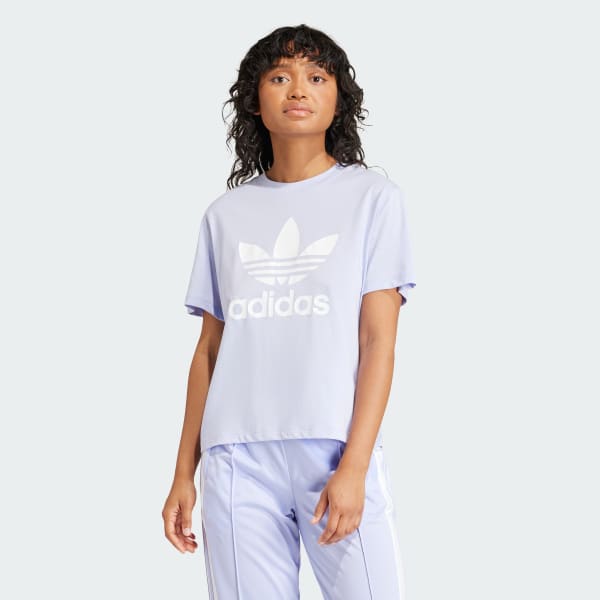 สีม่วง เสื้อยืดทรงบ็อกซี Adicolor Trefoil