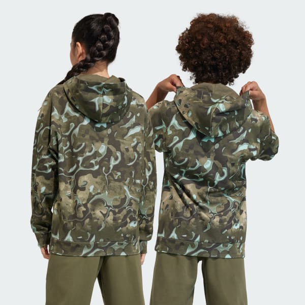 Turquoise Future Icons Allover Print Hooded Sweatshirt Kids