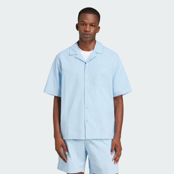 Mau-xanh-da-troi Áo Sơ Mi Ngắn Tay Vải Sọc Nhăn Essentials