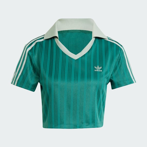 グリーン アディカラー フットボール ジャカード Vネック クロップポロシャツ