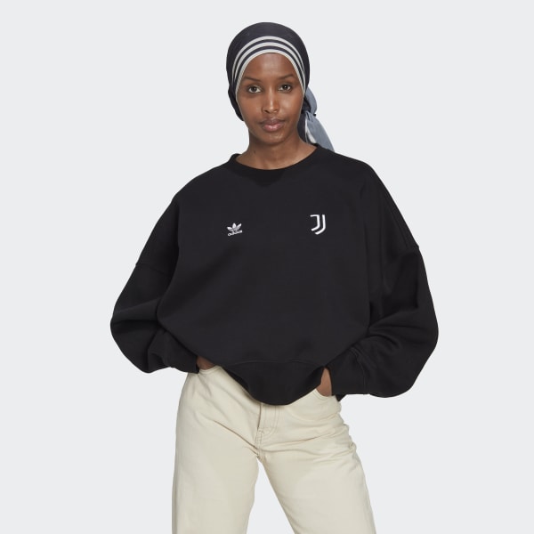 Noir Juventus Essentials Trefoil Crewneck Sweatshirt BWU54