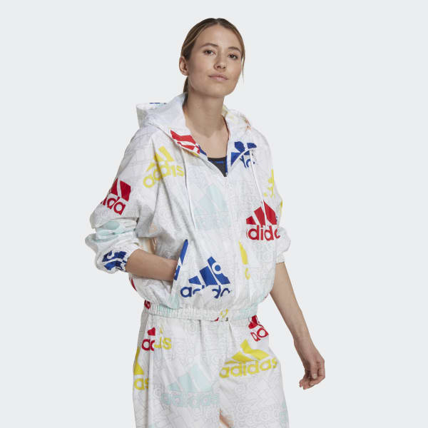 White Essentials Multi-Colored Logo Loose Fit Windbreaker CO787