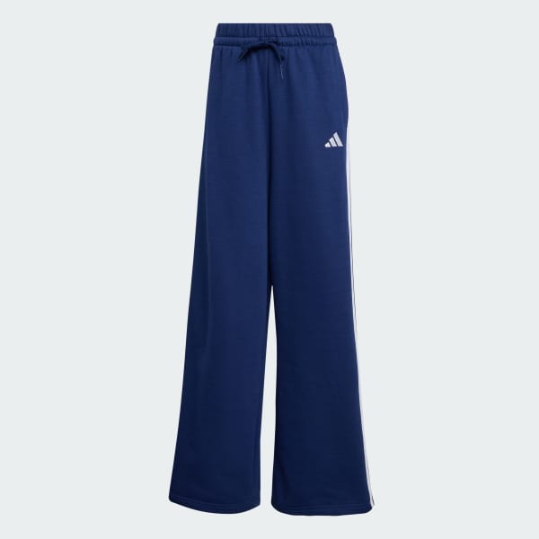 modrá Široké flísové kalhoty adidas 3proužky