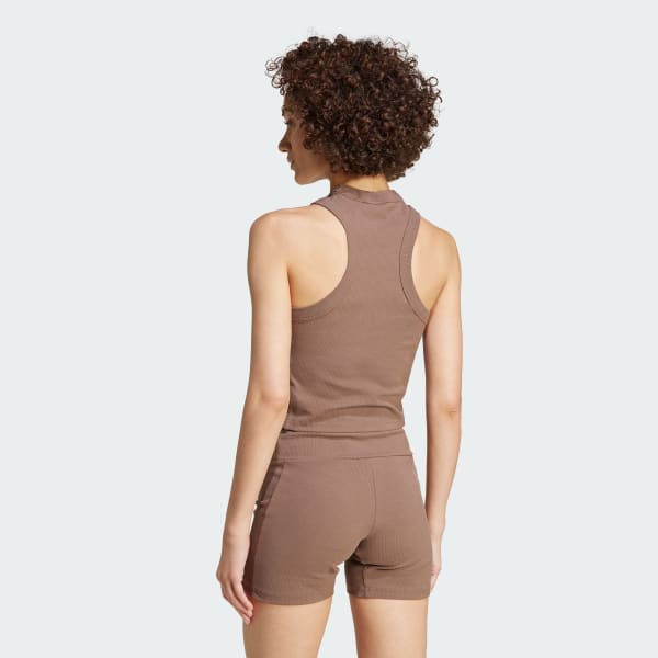 Castanho Camisola de Alças Curta e Canelada Lounge