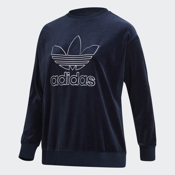 adidas Velour Trefoil Sweatshirt – Große Größen Blau adidas Velour Trefoil Sweatshirt – Große Größen Blau