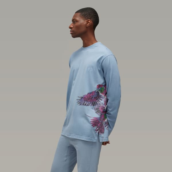 Blue Y-3 Graphic Long Sleeve Tee