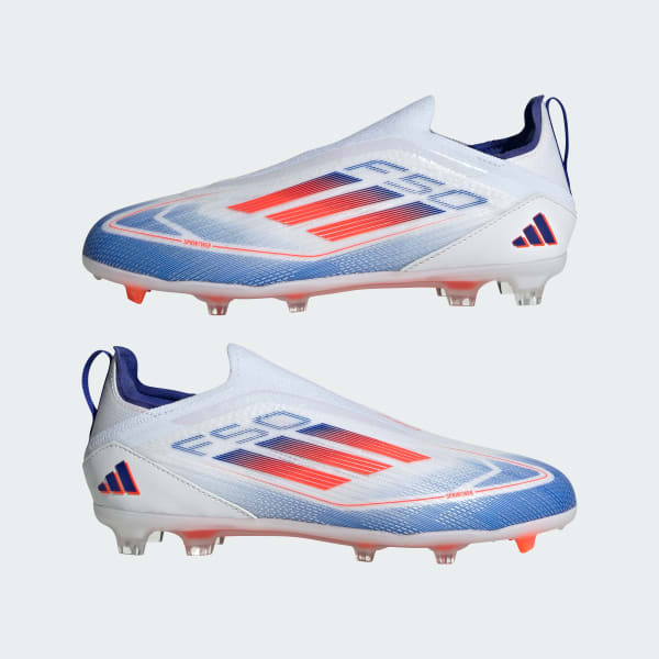 Adidas F50 Pro Laceless Firm Ground Kids Soccer Cleats Kids Cloud White Solar Red Lucid Blue 11K
