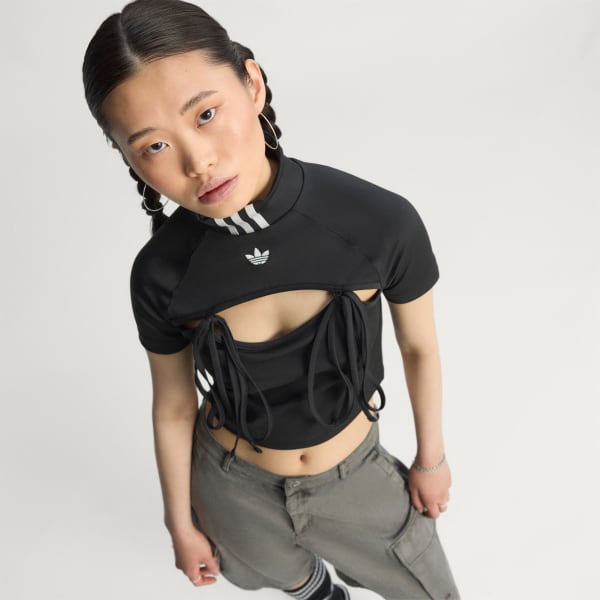 【関税・送料込み】adidas リボン カットアウトクロップトップス アディダス リボン カットアウト クロップトップス - ブラック