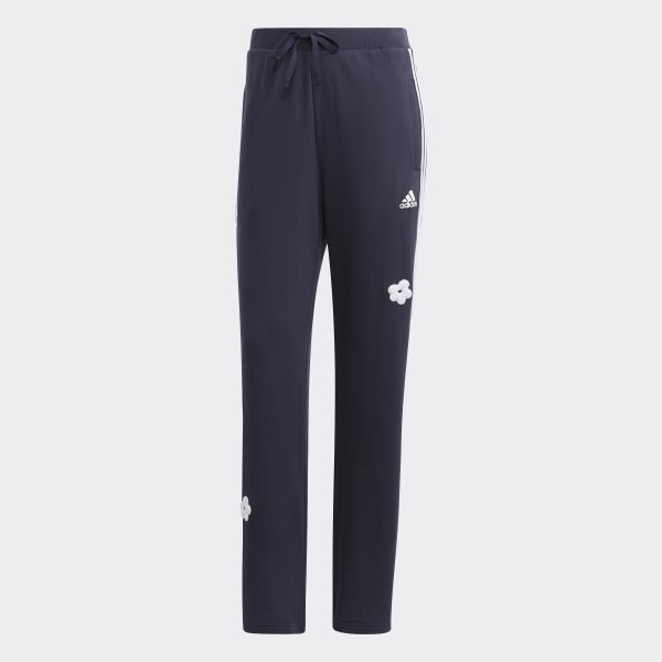 adidas 3-Stripes High Rise Joggers with Chenille Flower Patches - Blue