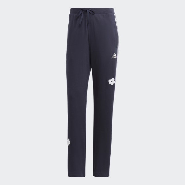 Bleu Pantalon sportswear à 3 bandes taille haute avec patchs floraux en chenille