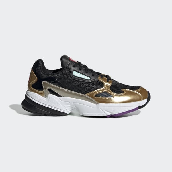 adidas falcon core black gold metallic