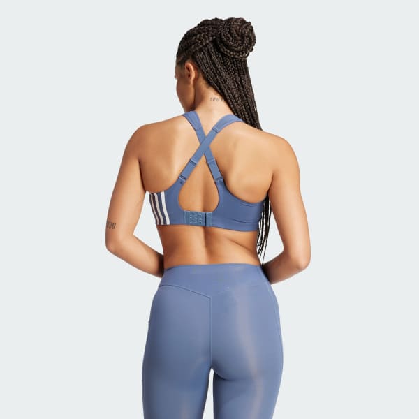 adidas Women's Stronger For It Workout Racer Bra, X-Large, Glow Blue at   Women's Clothing store