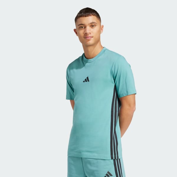 tyrkysová Tričko Essentials 3-Stripes Single Jersey