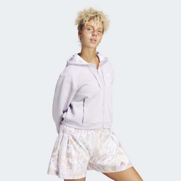 Purpura Polera con Capucha Estampada Cierre Frontal
