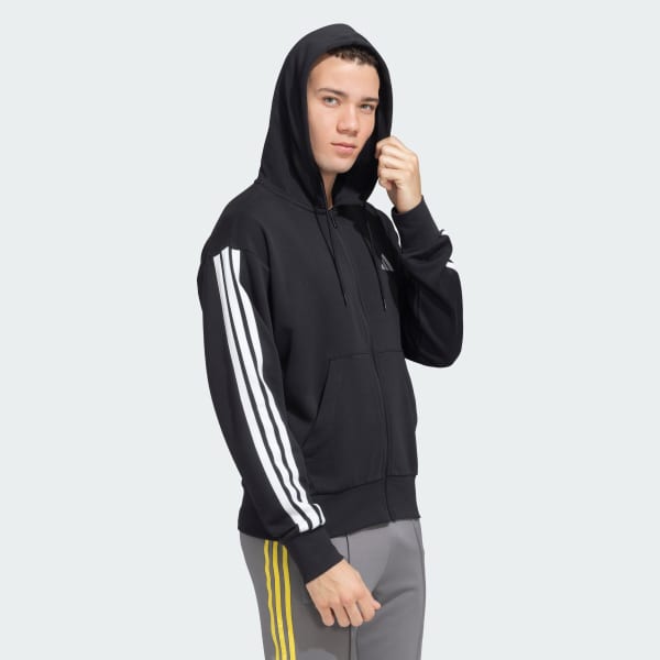 Black 3 Stripes FT Full Zip Hooded Sweatshirt