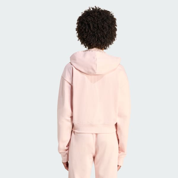 Pink ESSENTIALS FRENCH TERRY CROPPED ZIP HOODIE