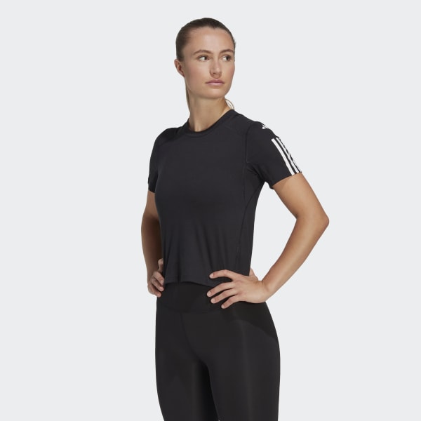 adidas Train Essentials Train Cotton 3-Stripes Crop Tee - Black ...