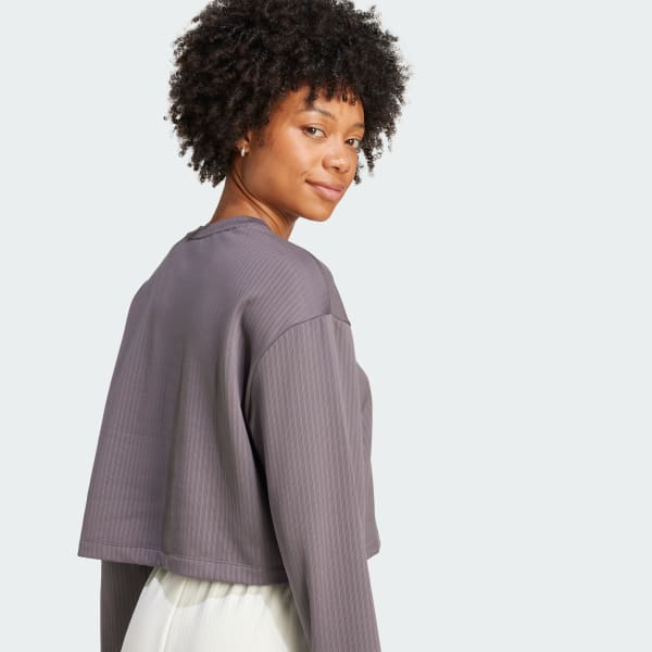 adidas Essentials Winterized Wide Rib Long Sleeve - Grey | Free