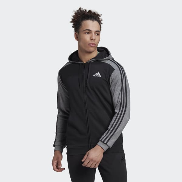 adidas Essentials Mélange French Terry Full-Zip Hoodie - Black | Men's ...