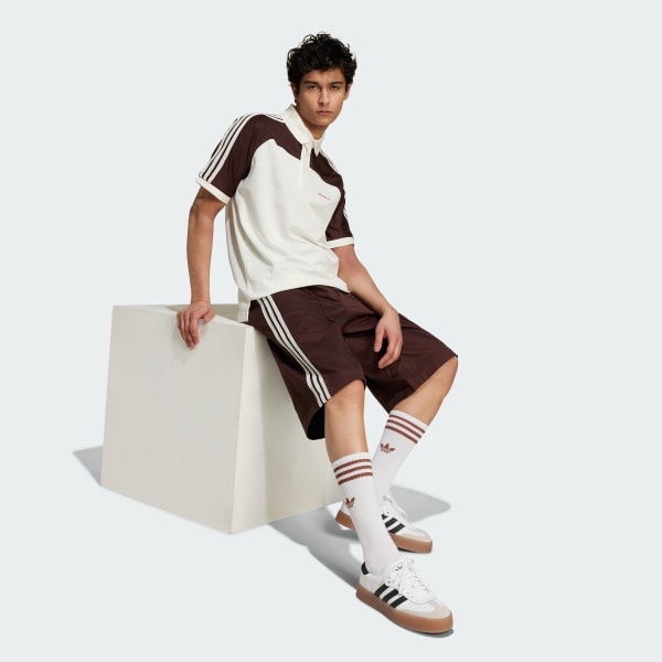 Marron Shorts Bermuda 80s 3 Tiras Largo 28 cm Holgados Cierre de Botón