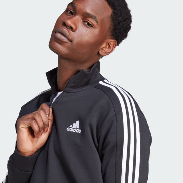 adidas Essentials Fleece 3 Stripes 1 4 Zip Sweatshirt Black