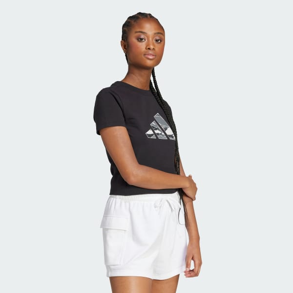 Preto Camiseta Cropped Camuflada