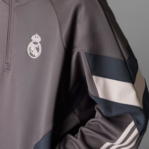 adidas Real Madrid Originals Half Zip Crew Sweatshirt Brown adidas Belgium