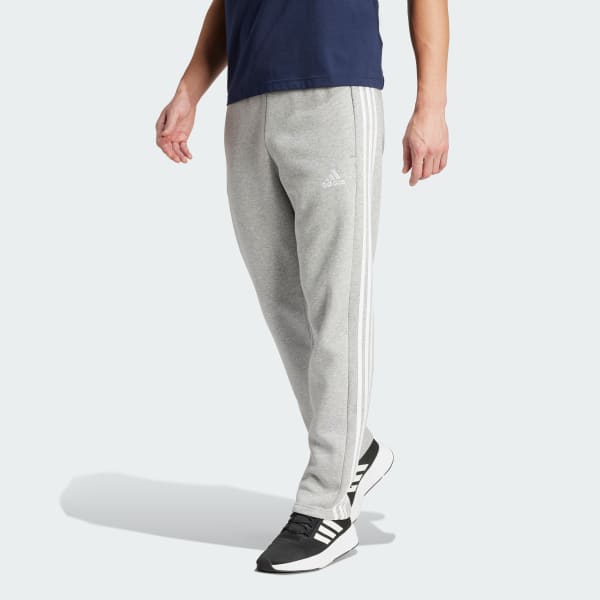 adidas Essentials 3-Stripes Open Hem Fleece Pants - Grey | Men's