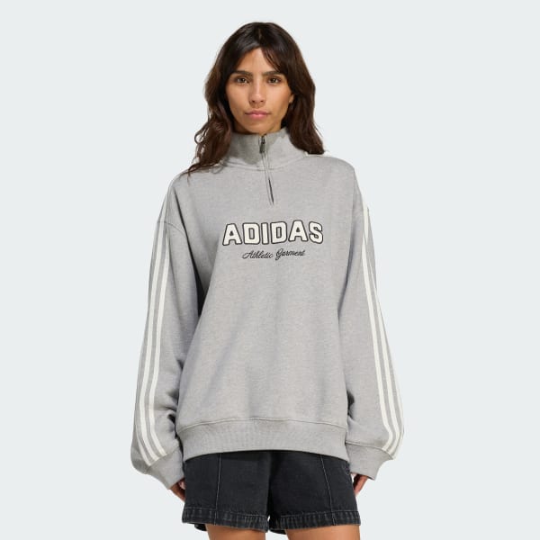Grey ADIDAS ORIGINALS ATHL DEPT GRAPHIC QUARTER ZIP