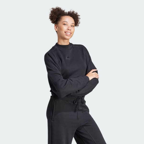 Black Lounge French Terry Loose Crop Sweatshirt