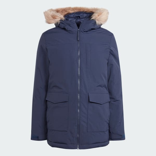 Azul Parka com Capuz com Pelagem