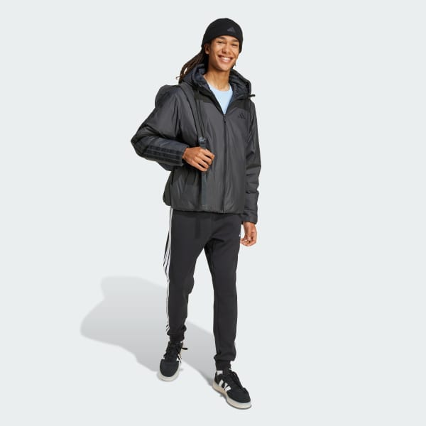 Schwarz Essentials CLIMAWARM 3-Streifen Insulated Kapuzenjacke