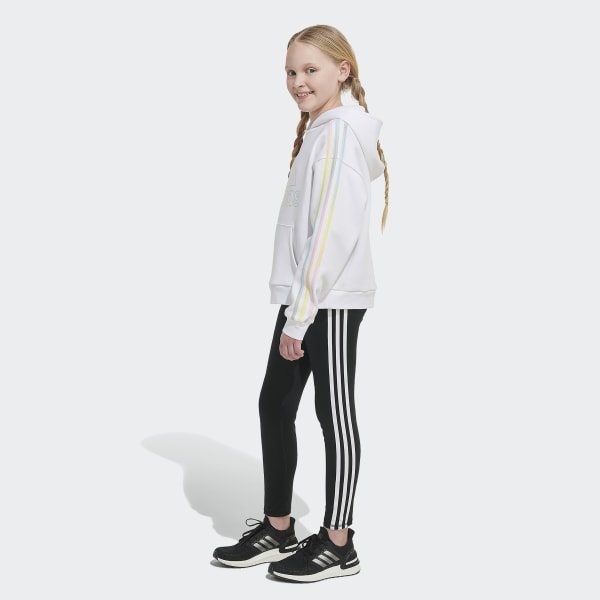 White Multicolor 3-Stripes Fleece Pullover Hoodie (Extended Size)