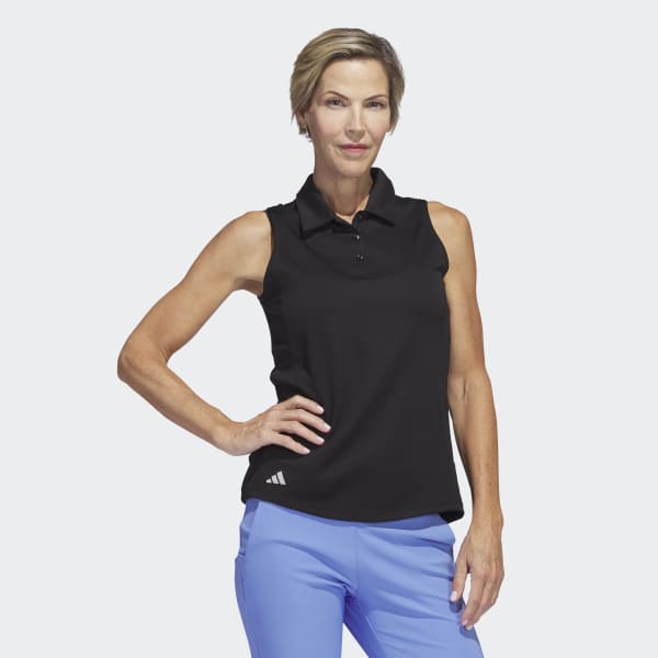 Noir Polo de golf sans manches texturé