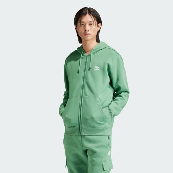 Verde Moletom Capuz Zíper Trefoil Essentials