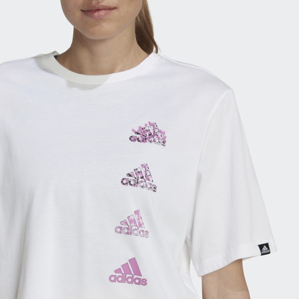 Branco Camiseta Cropped Estampada Treino AEROREADY TU274
