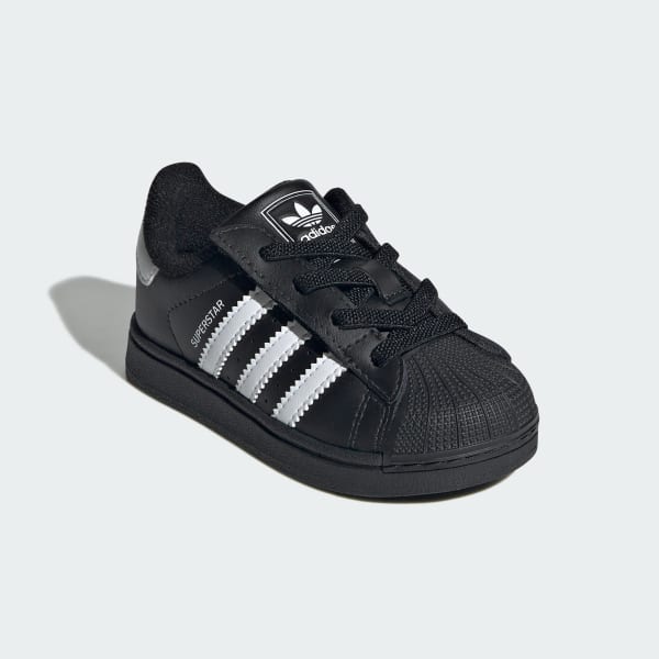 Negro Zapatillas Superstar II con cordones elásticos para niños