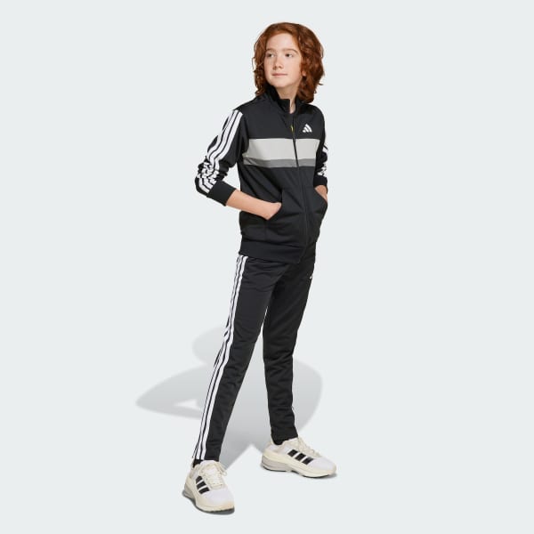 adidas Seasonal Essentials Tiberio 3 Stripes Tricot Track Suit Kids Black adidas UK