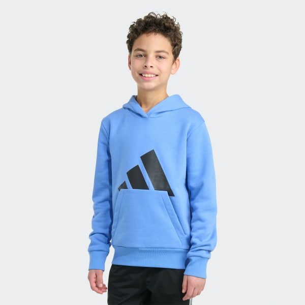 Blue Long Sleeve Essential Big Logo Fleece Pullover Hoodie

