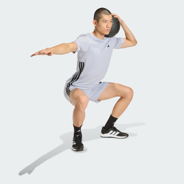 grijs WORKOUT ESSENTIALS BASE 3-STRIPES T-SHIRT