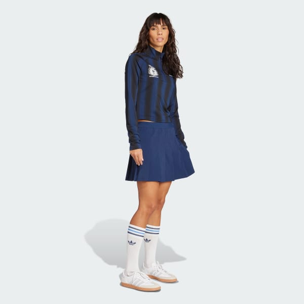 Azul Blusa Manga Longa Estampada Futebol Half-Zip