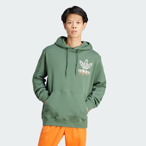 Adidas trefoil hoodie discount olive green
