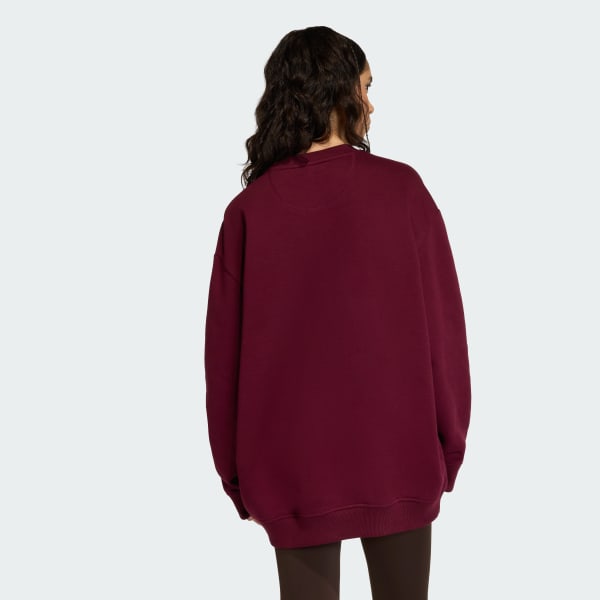 Burgundy Essentials Fleece Long Oversized Crew Tröja