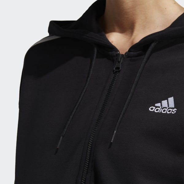 Noir Veste bomber à capuche entièrement zippée en molleton Essentials 3-Stripes